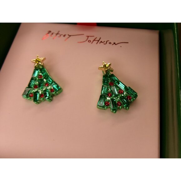 Betsey Johnson Green & Red Christmas Tree Stud Earrings - Picture 4 of 6